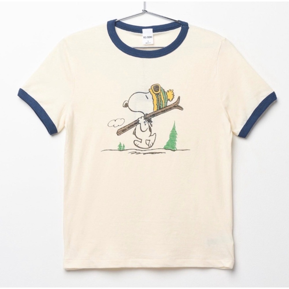 RE/DONE Peanuts Snoopy Skiing Ringer T-Shirt Size M